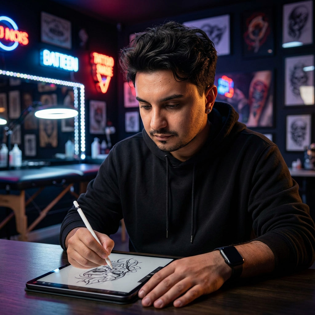 Wellington Silveira criando um projeto de design no tablet